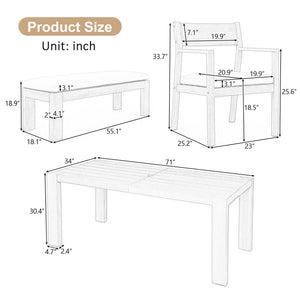 TREXM Patio Dining Table Set for 6 with Umbrella Hole