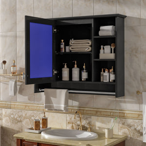Modern Wall Mounted Mirror Cabinet with Adjustable Shelf and Towel Bar