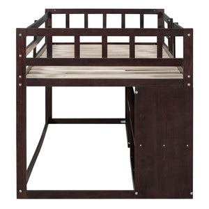 Low Loft Bed With Rolling Desk, Shelf And Drawers