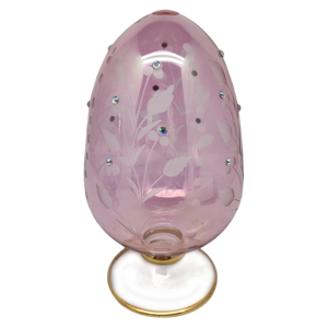 Pink Glass Egg With Floral Design