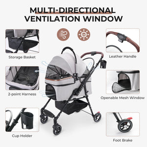4-Wheel Foldable Pet Stroller for Dogs & Cats