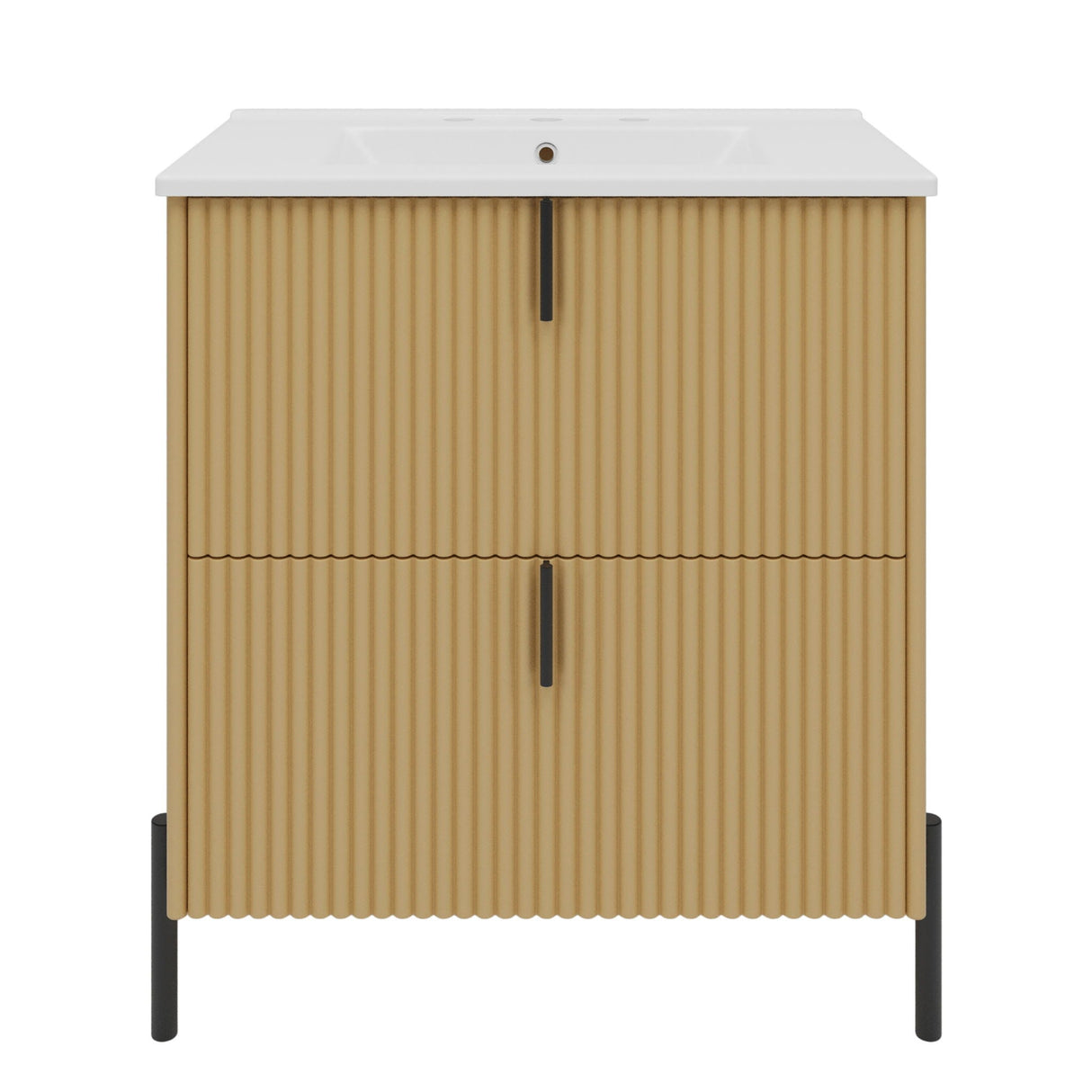 Fluted Bathroom Vanity With Ceramic Sink, Freestanding Design