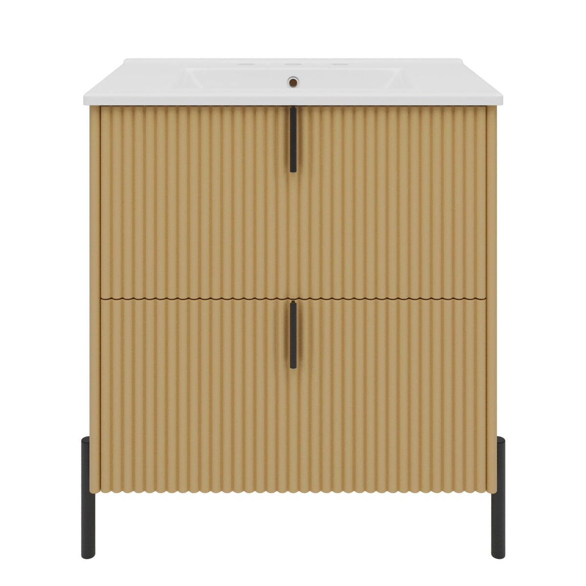 Fluted Bathroom Vanity With Ceramic Sink, Freestanding Design