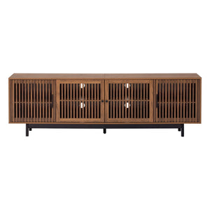 Walnut TV Stand with Closed Storage & Cable Management - Soft-Closing Hinges