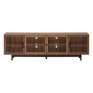 TV Stand For TVs, Entertainment Center With Closed Storage & Cable Management, Soft Closing Hinges - Walnut