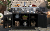 K&K Outdoor Kitchen Island with Rolling Bar Cart and Storage Cabinet