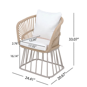 Outdoor 7-Piece Dining Set - Rectangular Teak Wood Table + 6 Wicker Chairs