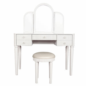 Mirrored Makeup Vanity Table Set With Adjustable Lighting And Storage