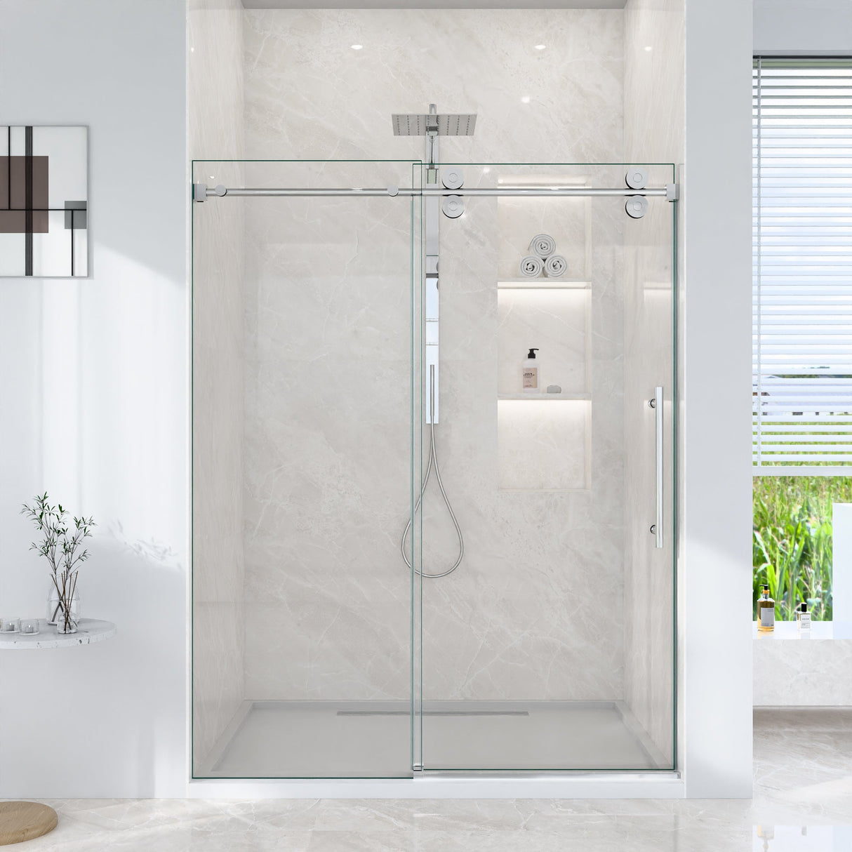 56-60"W x 72"H Frameless Single Sliding Shower Door