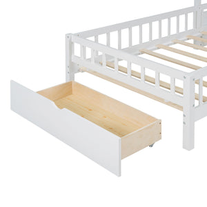 House Bed With Upholstered Sofa, Wireless Charging Station, Shelves And 2 Drawers