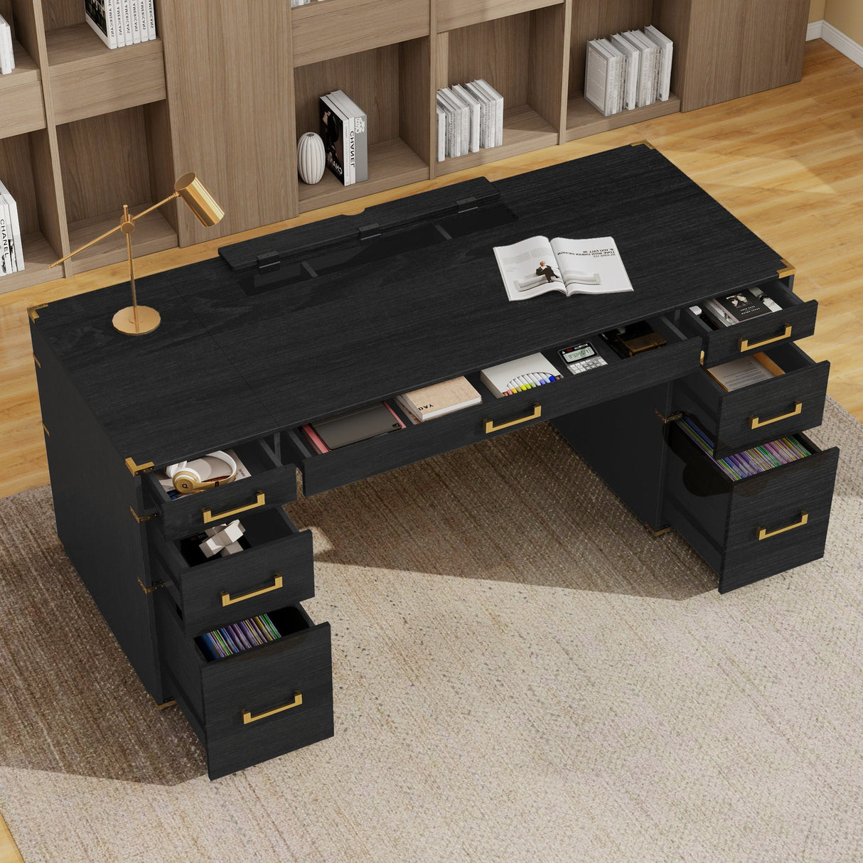 70" Extra-Large Classic and Traditional Executive Desk with Metal Edge Trim