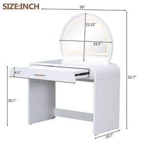Makeup Vanity Table With Mirror Touch Screen Lighted Mirror, Dressing Table With Drawer For Bedroom - White