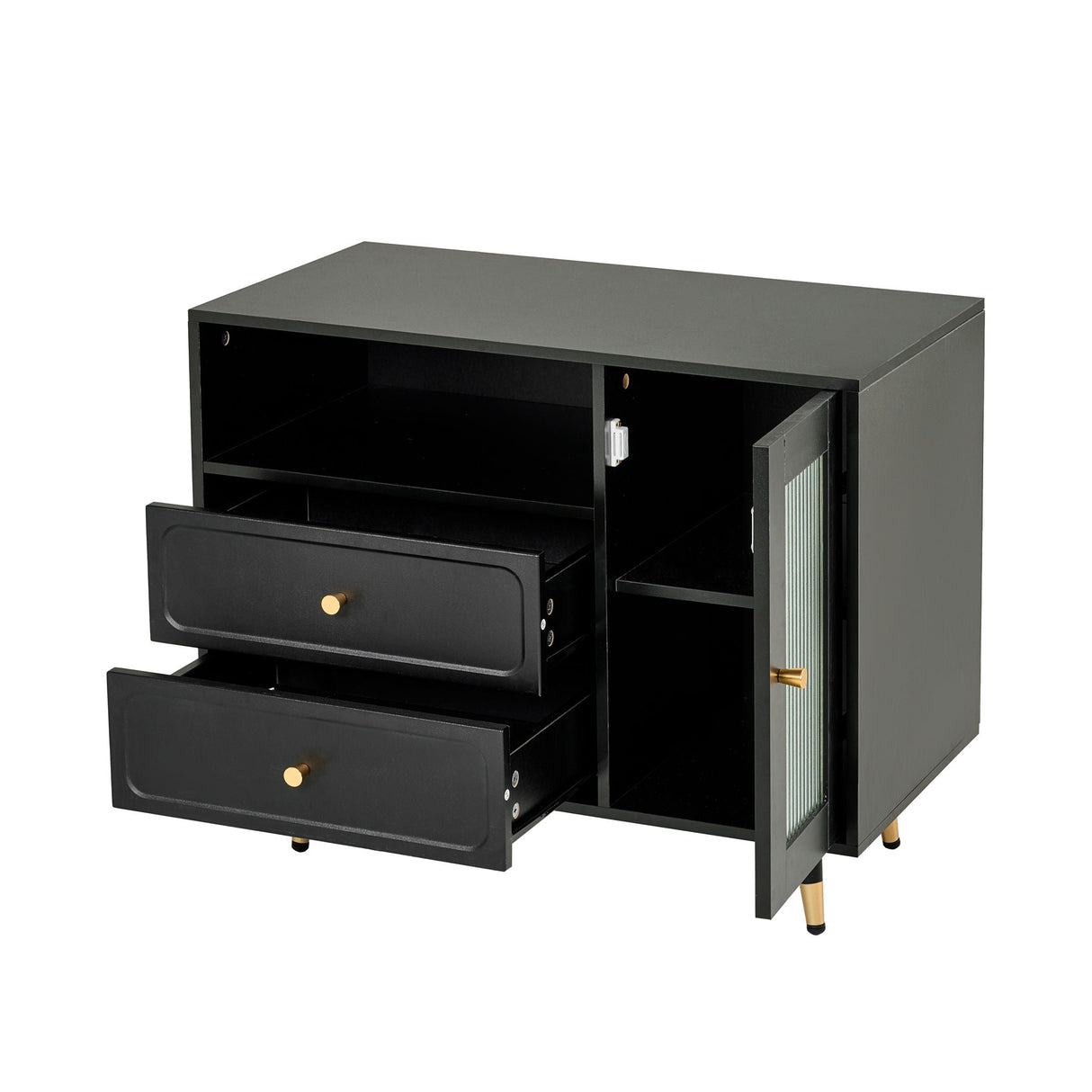 Modern Makeup Vanity Desk With Mirror And Lights Retractable Design Engineered Wood - Black