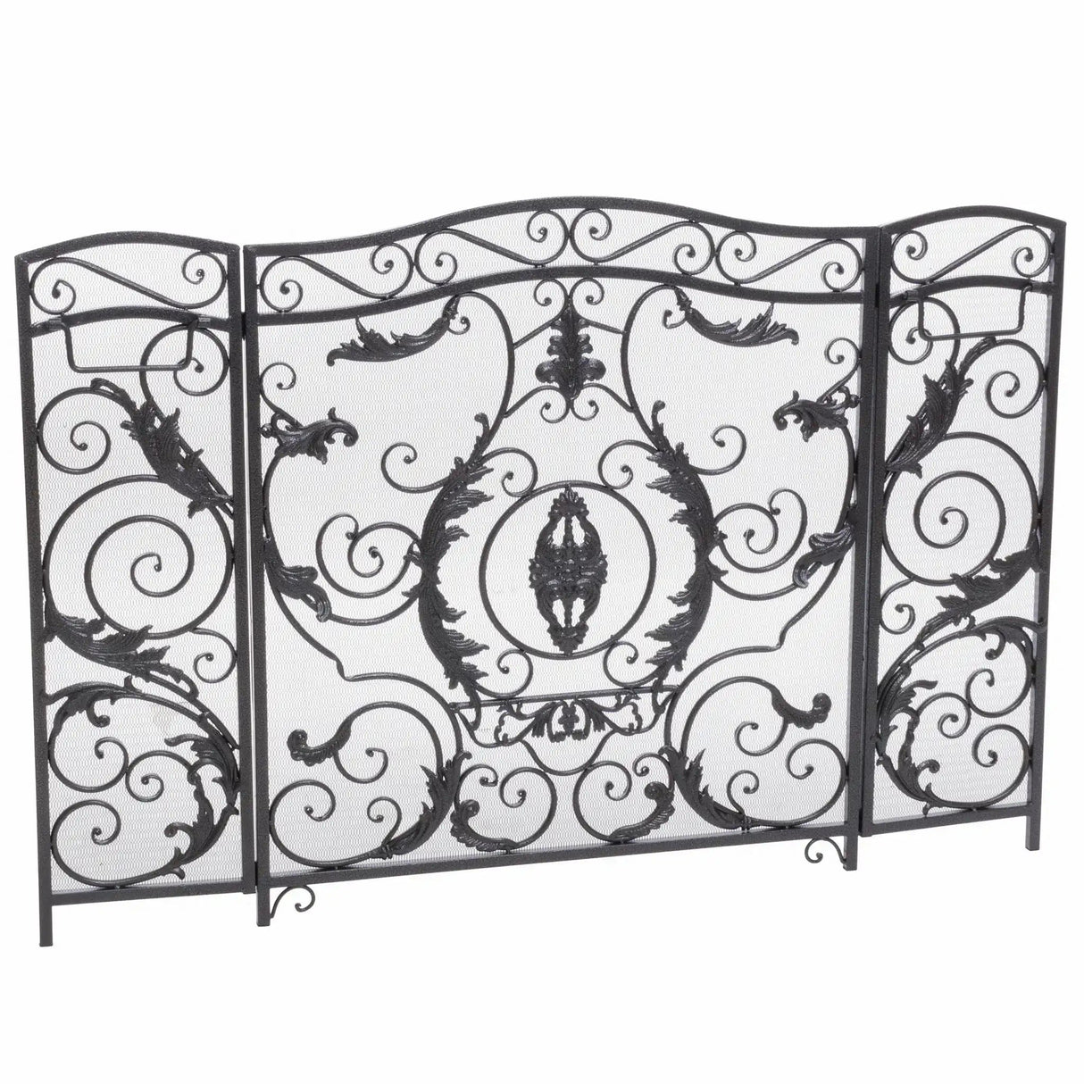Mariella Traditional Floral Iron Fireplace Screen With Ornate Design