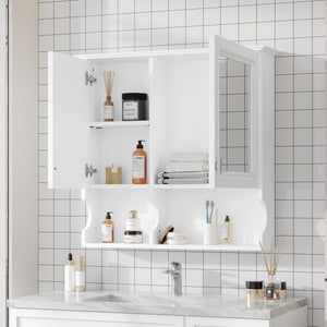Wall Mounted Mirror Medicine Cabinet with Soft-Close Doors and Open Shelves - Black or White