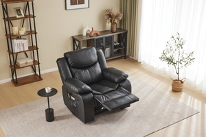 Black Air Leather Recliner Chair with Vibration and Heating - Black