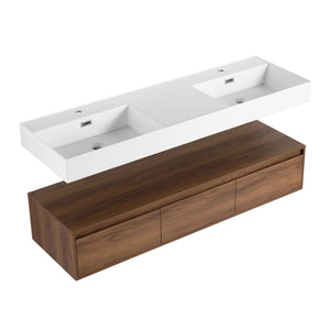 Contemporary Wall Mounted Bathroom Vanity With Dual Resin Sink And Soft Close Drawer
