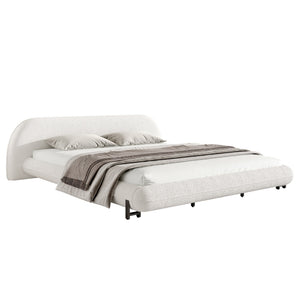 King Size Bed Frame with Boucle Fabric and Thick Headboard - Off White