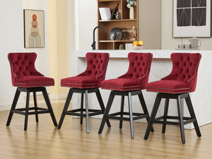Swivel Velvet Barstools with Button Tufted Decoration - Set of 2 (Wine Red)