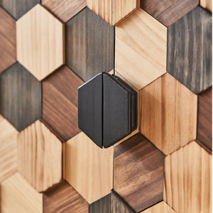Distressed Storage Cabinet with Honeycomb Pattern