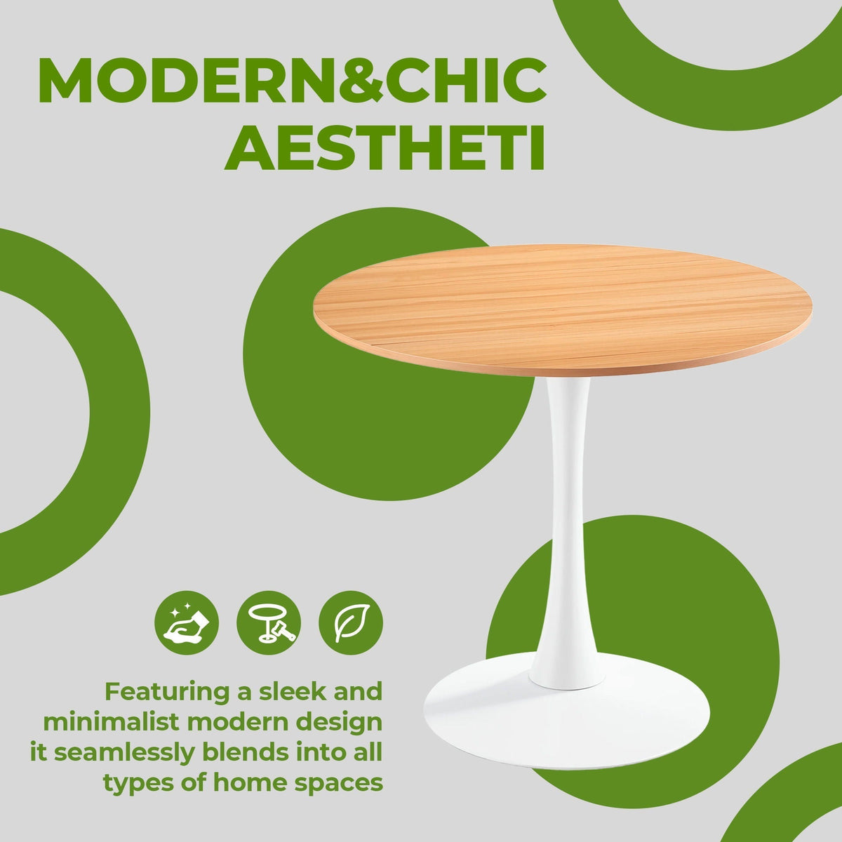 Mid-Century Tulip Dining Table with Round Top and Pedestal Base - Multiple Colors