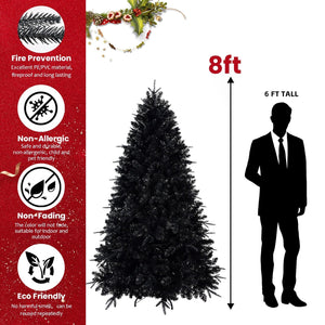 6-Foot Pre-Lit Black Christmas Tree with 350 LED Lights - Black