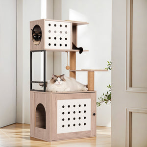 Cat Tree with Litter Box Enclosure and Large Hammock
