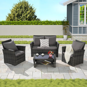 4 Pieces Outdoor Patio Furniture Sets Garden Rattan Chair Wicker Set