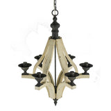 6 Light Wood Chandelier with Adjustable Chain - Cream