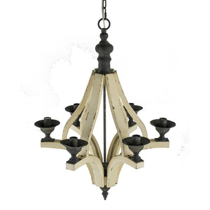 6 Light Wood Chandelier with Adjustable Chain - Cream