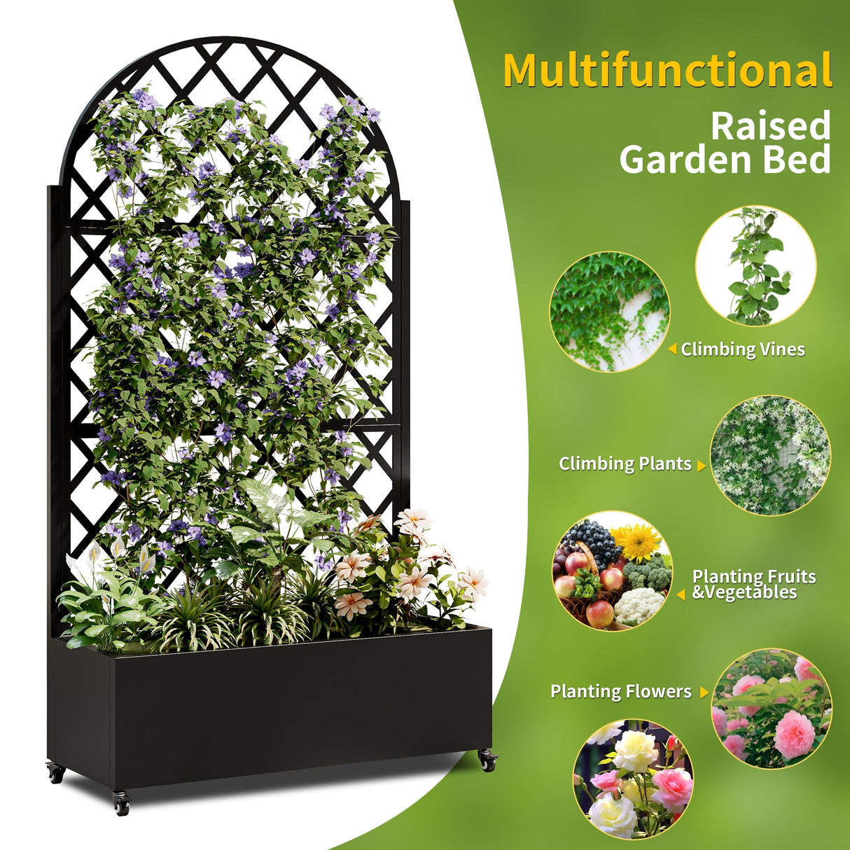 Round Metal Planter Box with Trellis