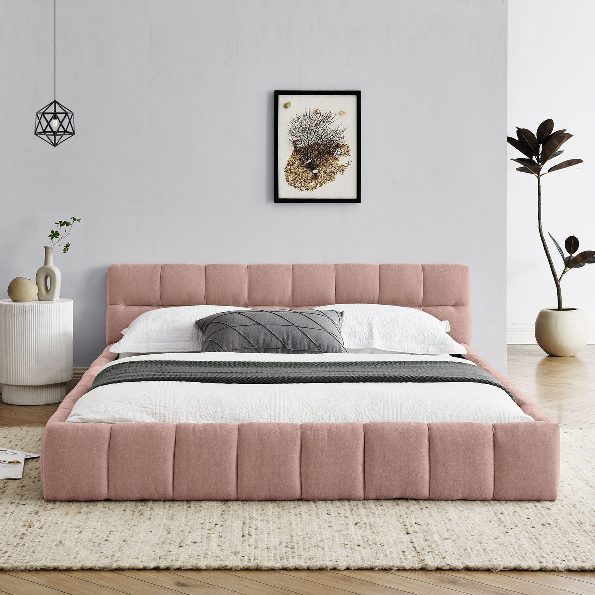 Modern Platform Bed Frame With Thick Fabric