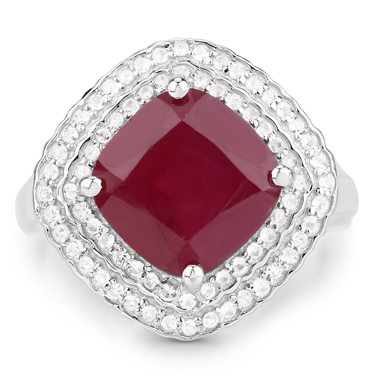 5.86 Carat Glass Filled Ruby and White Topaz .925 Sterling Silver Ring