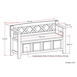 Amherst Solid Wood Entryway Storage Bench in Farmhouse Brown