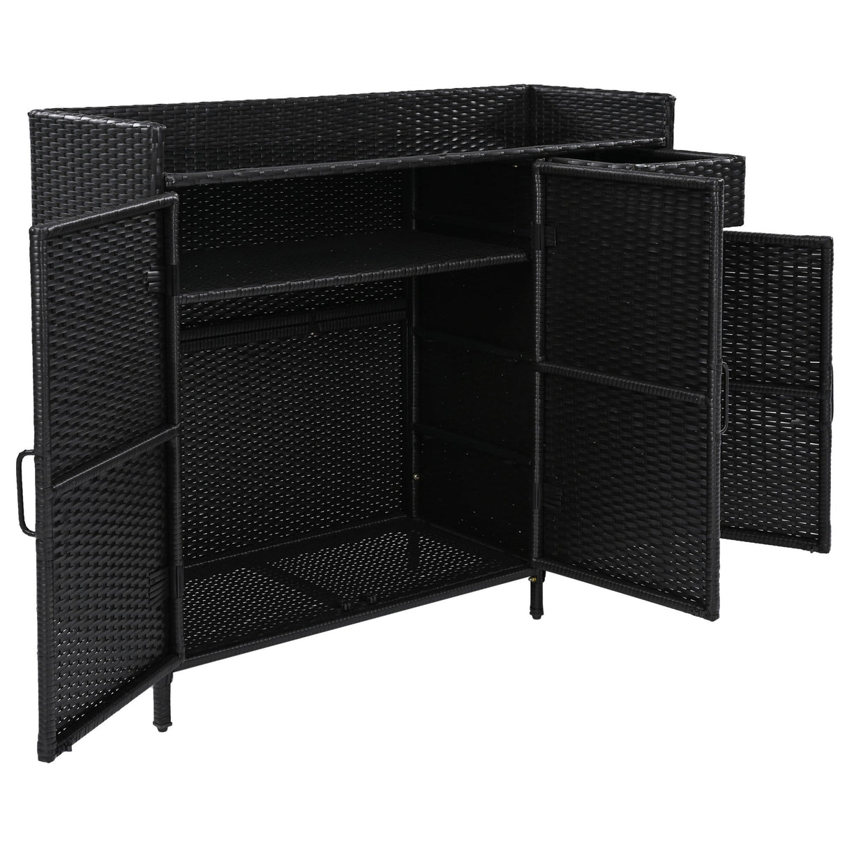 K&K 47.5"W Wicker Outdoor Storage Cabinet with Tempered Glass Desktop