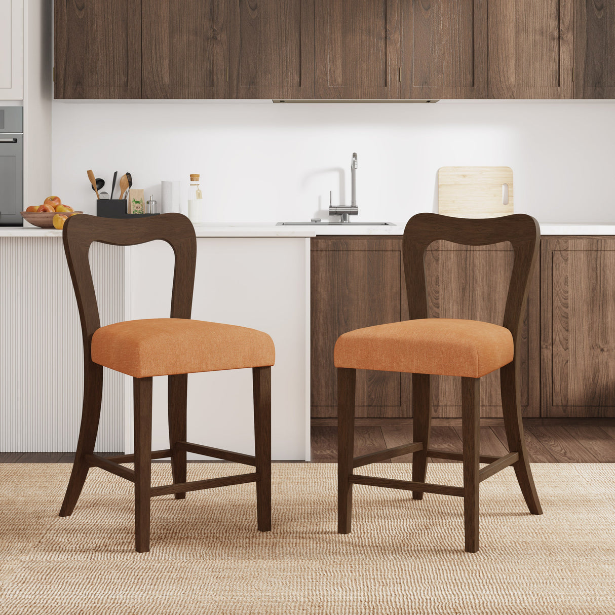 Counter Stool Without Arm (Walnut + Caramel) Set of 2