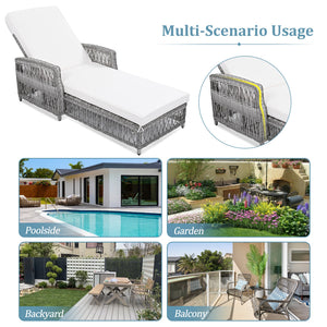GO 2 Pieces Long Reclining Chaise, Outdoor Wicker Lounge with Armrests, Patio Adjustable Recliner with Soft Removable Cushions, All Weather Rattan Pool Lounge for Poolside & Garden, Beige