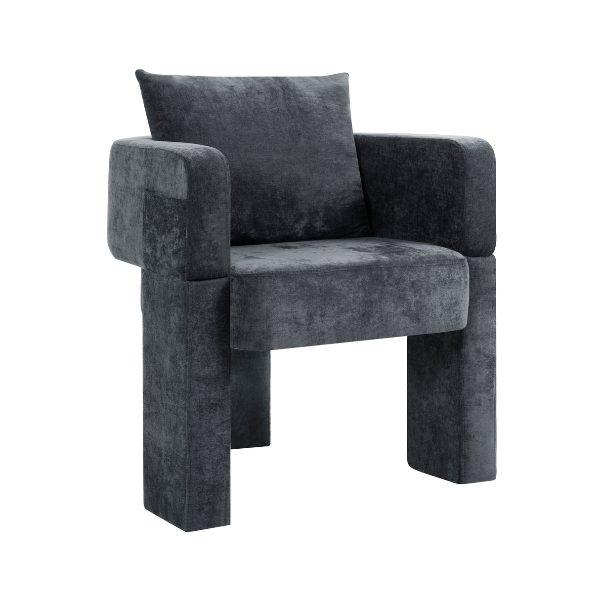 Modern 3-Leg Chenille Accent Chair with Ergonomic Arms & Removable Pillow, Gray