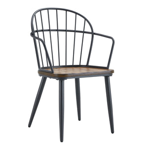 Industrial Inspired Indoor Dining Chair With Metal Legs And Birch (Set of 2) - Black / Natural