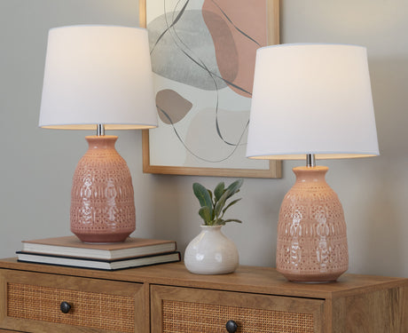 Balconee 20" Ceramic Table Lamp with Vase Shaped Base and Textured Pattern, Set of 2