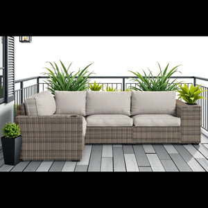 Wide Outdoor Wicker Patio Sectional With Cushions & Reversible Design - Gray