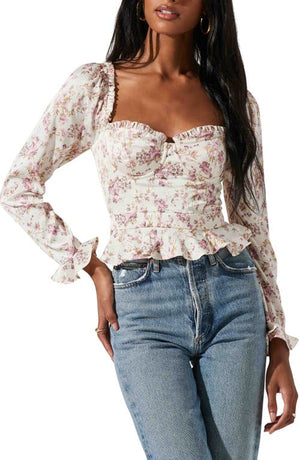 Floral Sweetheart Neck Underwire Satin Top