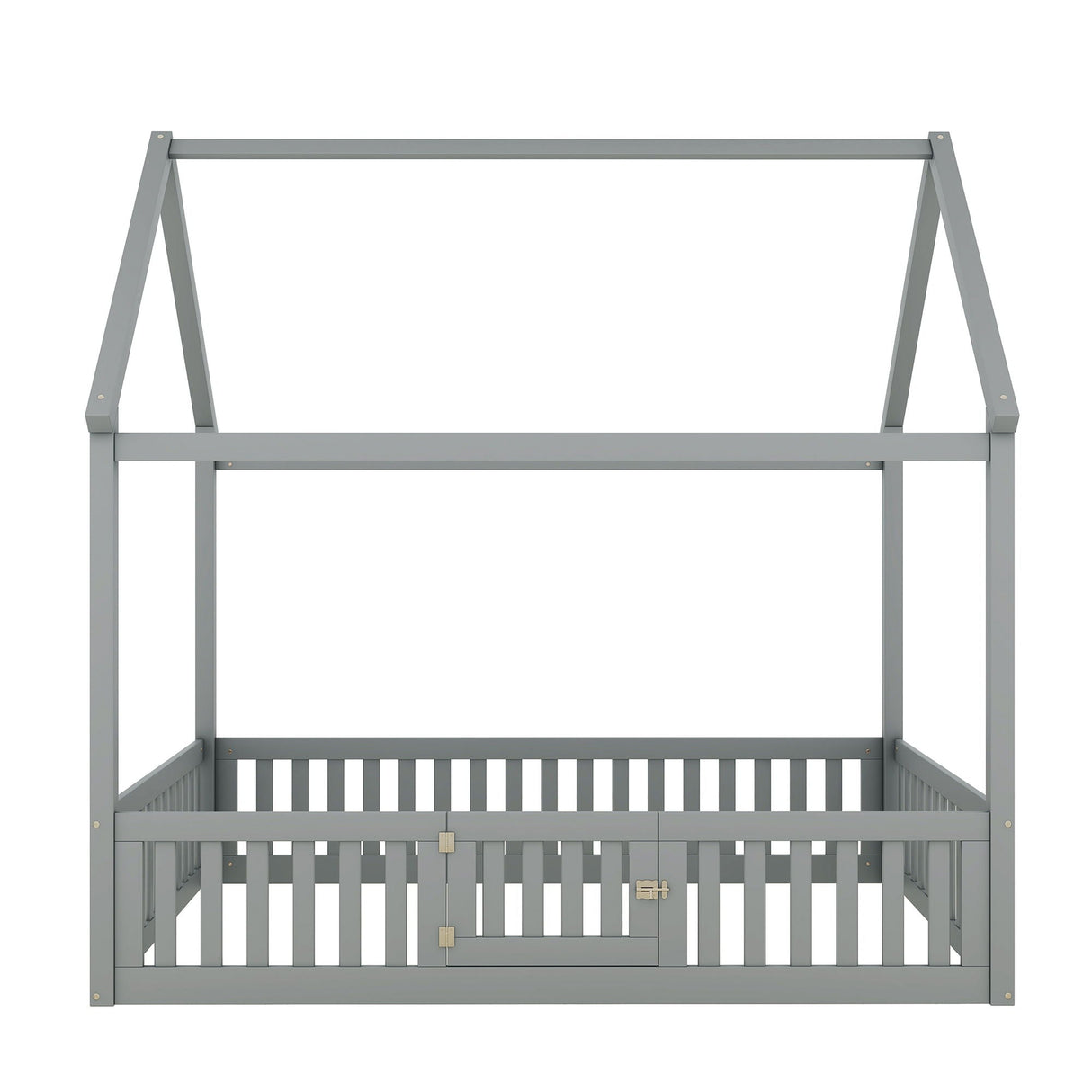 Wood House Bed With Fence And Door