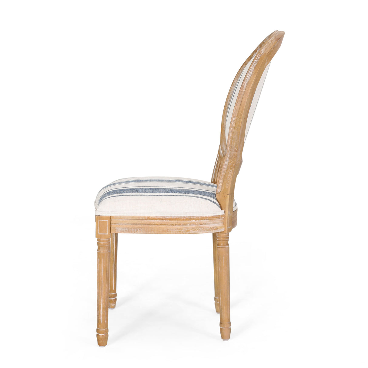 French Country-Inspired KD Dining Chair with Iconic Round Backrest in Blue Fabric