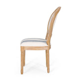 French Country-Inspired KD Dining Chair with Iconic Round Backrest in Blue Fabric