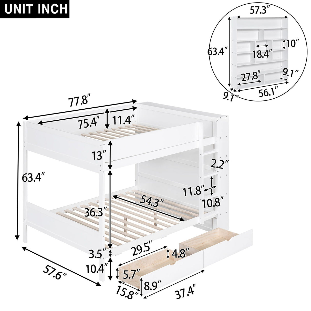 Bunk Bed With 2 Drawers And Multi Layer Cabinet