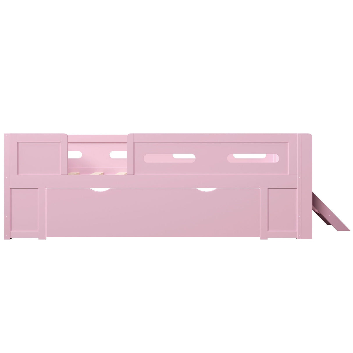 Platform Bed With Guardrail And Drawer