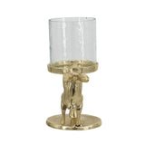 7x4x7.5' Gold Rabbit Pillar Candle Holder with Clear Glass Hurricane Shade