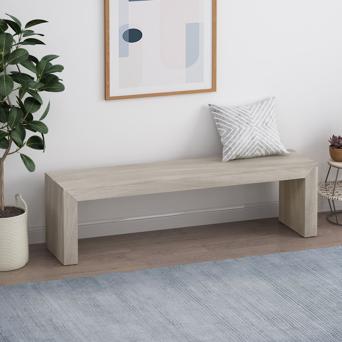 Acacia Wood Dining Bench with Farmhouse Style - Gray