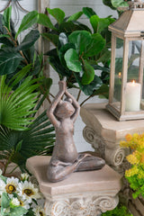 11.5x6.5x15 Brown Magnesium Yoga Frog Figurine in Namaste Pose with Gold Accents